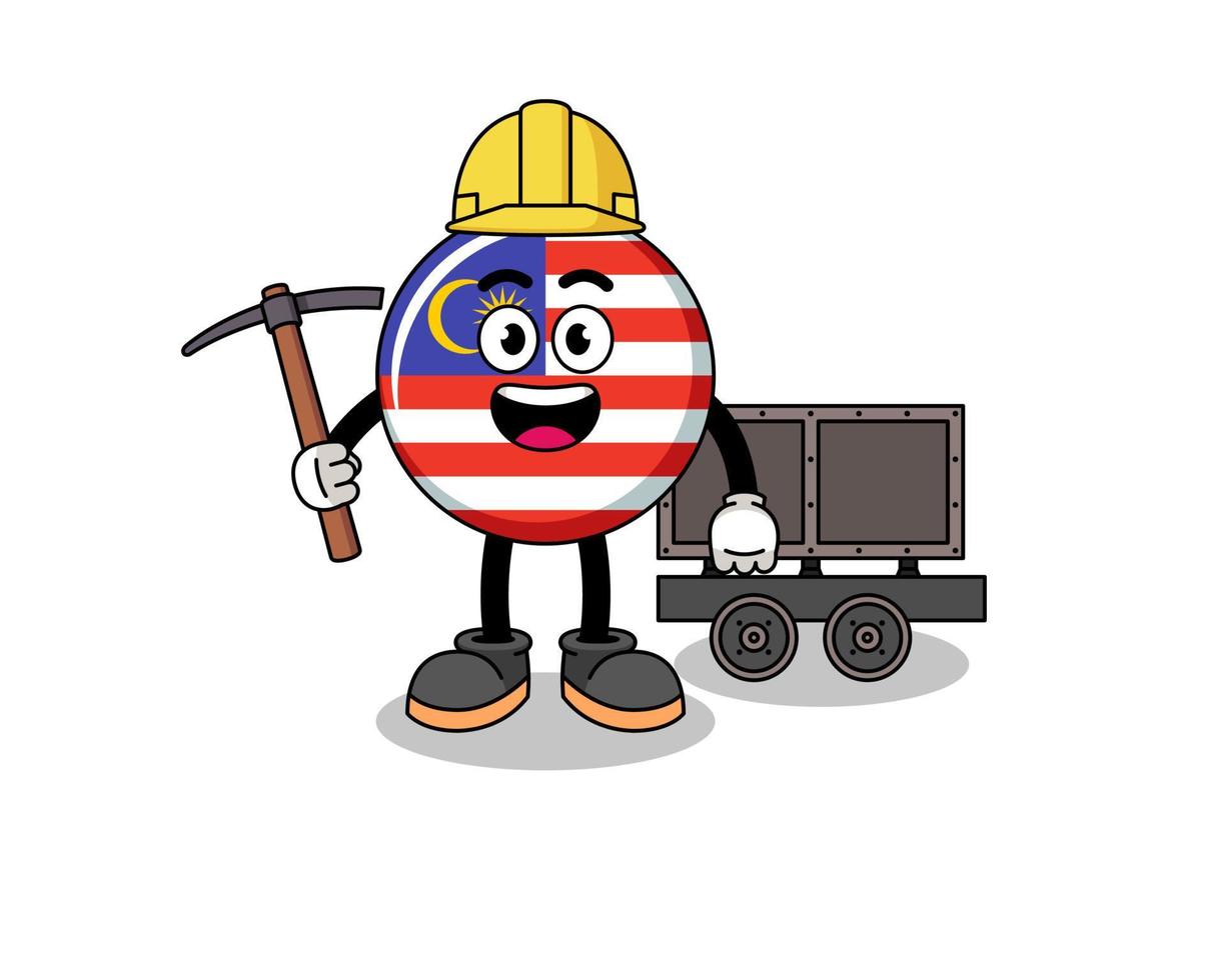 Mascot Illustration of malaysia flag miner vector
