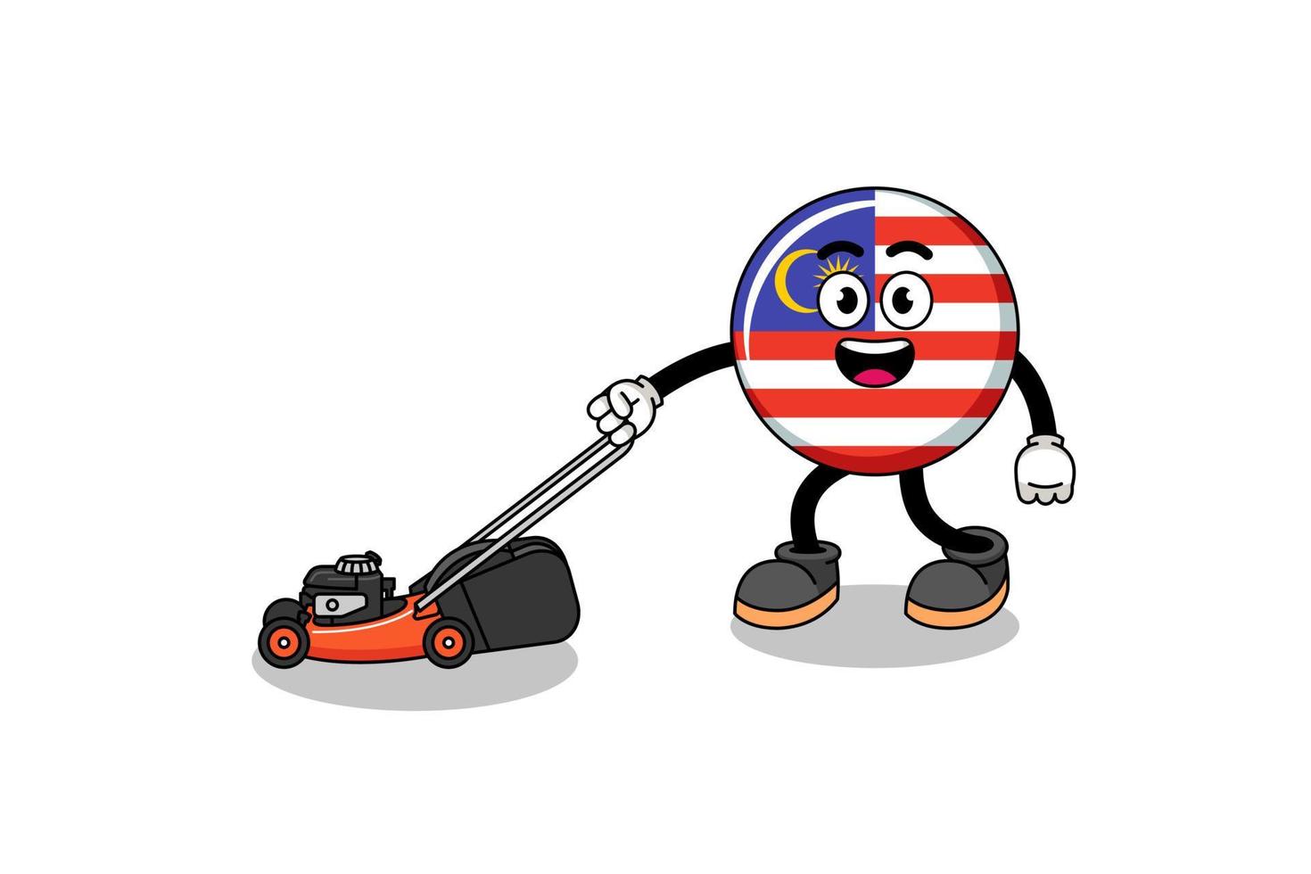 dibujos animados de ilustración de bandera de malasia con cortadora de césped vector