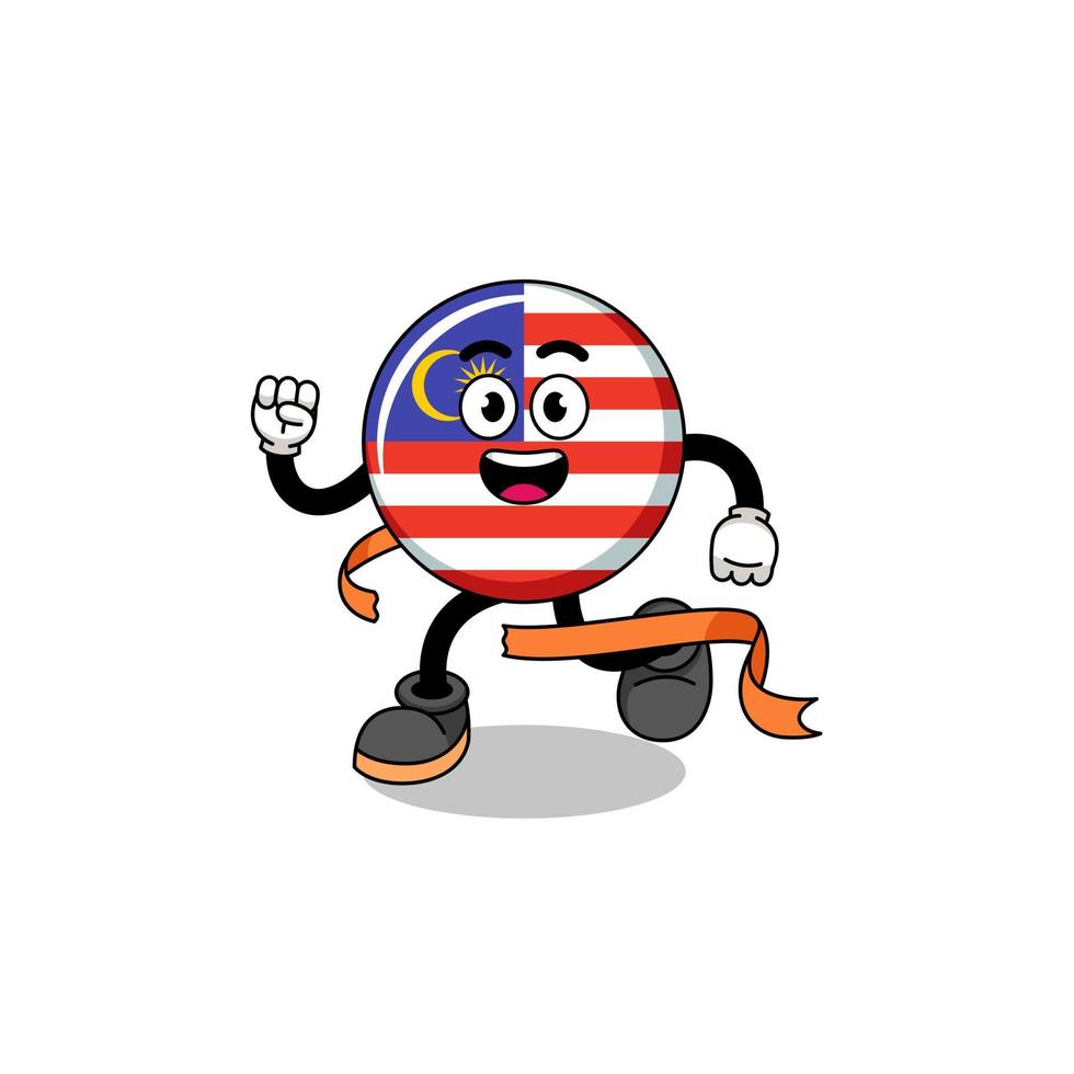 Mascot cartoon of malaysia flag running on finish line vector