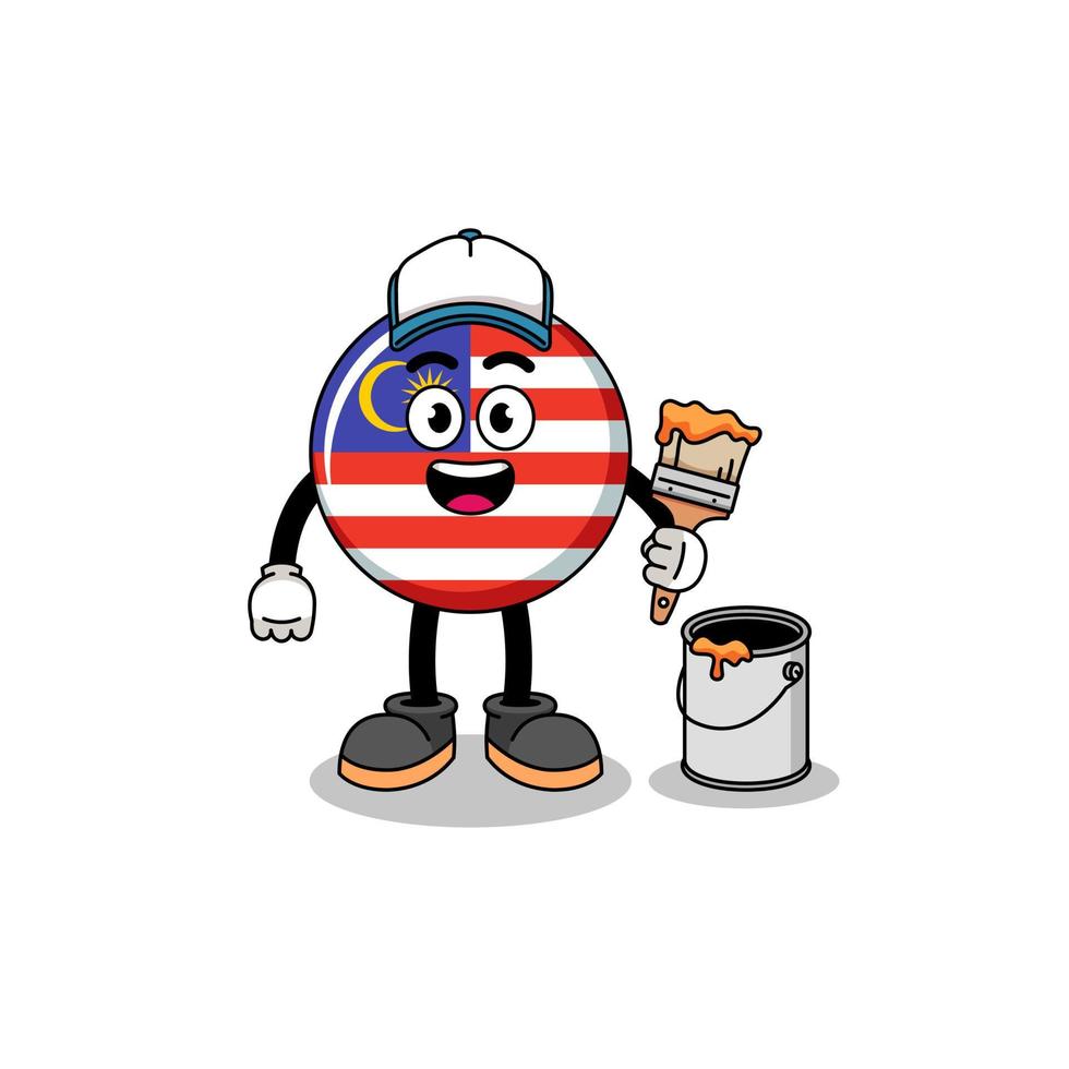 mascota del personaje de la bandera de malasia como pintor vector