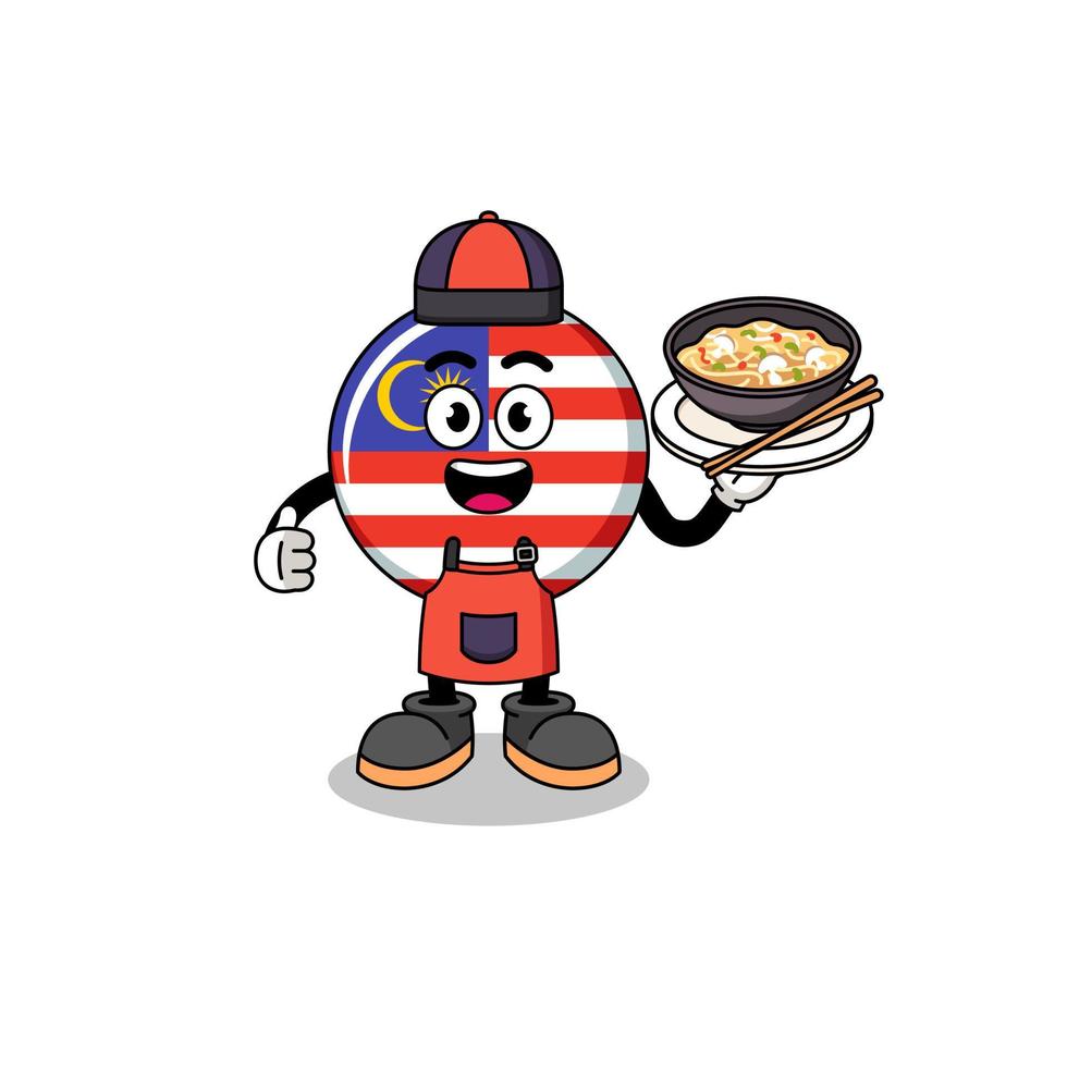 ilustración de la bandera de malasia como chef asiático vector