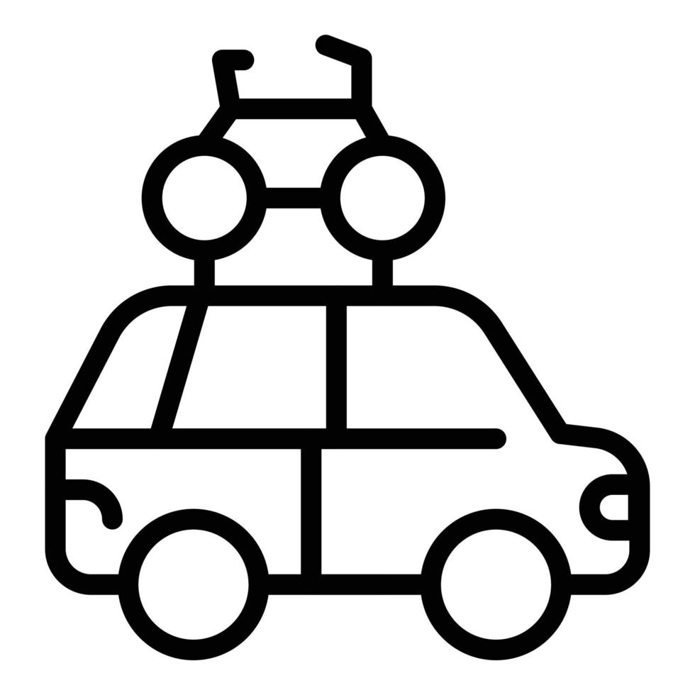 icono de bicicleta de techo familiar de coche, estilo de esquema vector