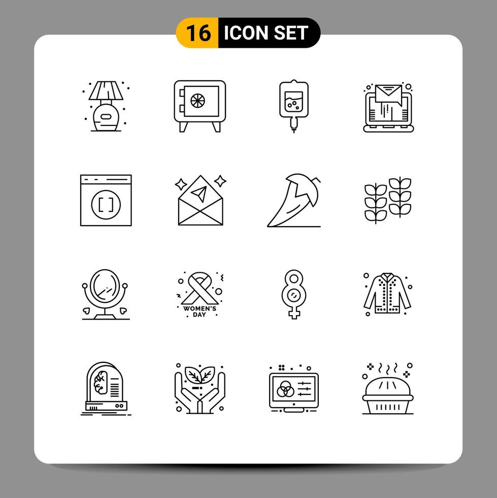 paquete de iconos vectoriales de stock de 16 signos y símbolos de línea para desarrollar elementos de diseño vectorial editables de carta de envío de prueba de navegador vector