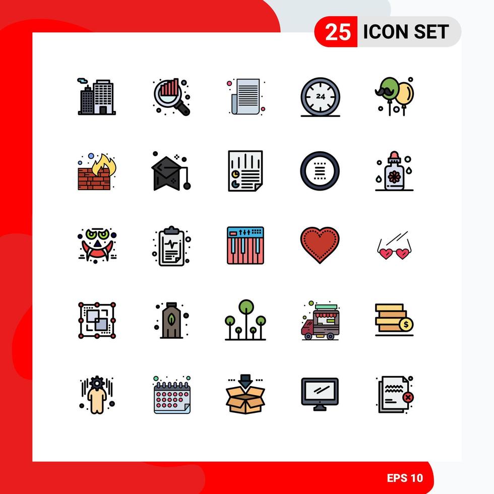 paquete de 25 modernos signos y símbolos de colores planos de línea rellena para medios de impresión web, como elementos de diseño de vectores editables de lista de elementos de día de noche