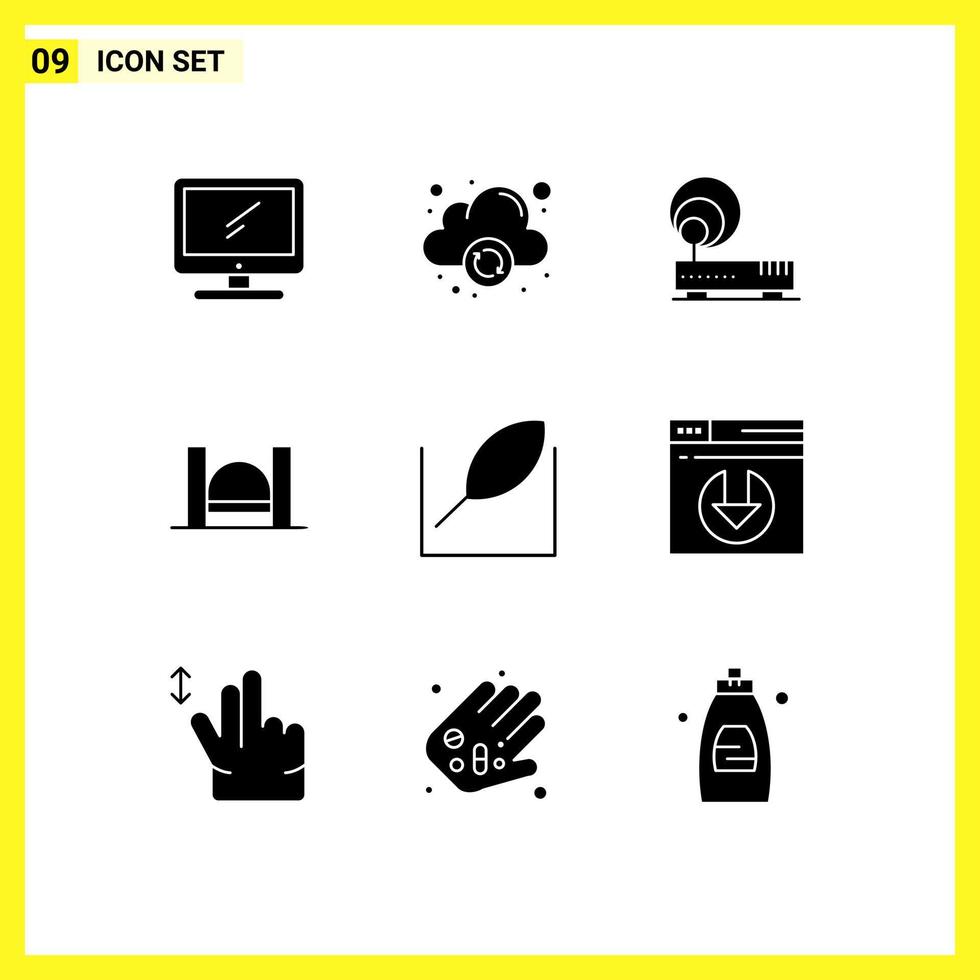Group of 9 Modern Solid Glyphs Set for leaf industrial connection harbor bridge Editable Vector Design Elements