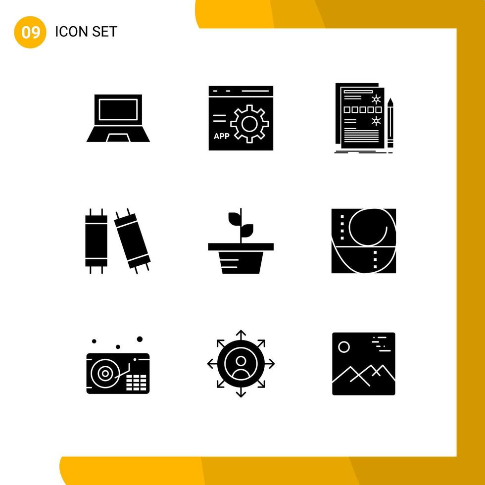 User Interface Pack of 9 Basic Solid Glyphs of light halogen development system design Editable Vector Design Elements