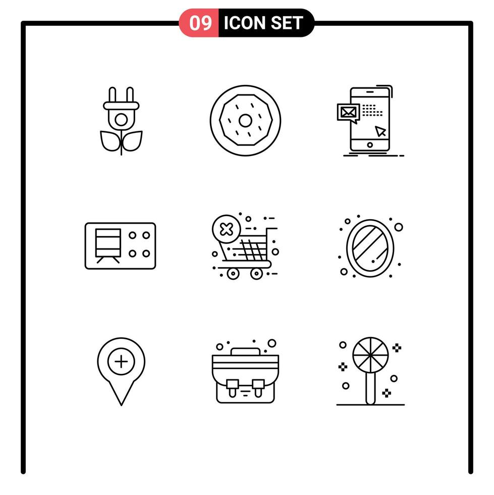 Stock Vector Icon Pack of 9 Line Signs and Symbols for store checkout dialog transport railroad Editable Vector Design Elements