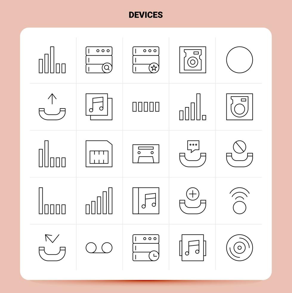 OutLine 25 Devices Icon set Vector Line Style Design Black Icons Set Linear pictogram pack Web and Mobile Business ideas design Vector Illustration