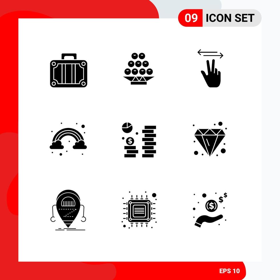 Group of 9 Solid Glyphs Signs and Symbols for dollar coin gestures color cloud Editable Vector Design Elements