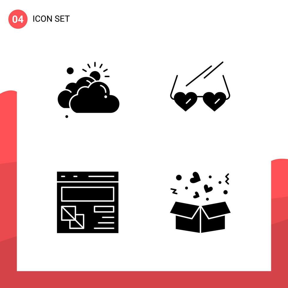 paquete de 4 iconos de glifos universales para medios impresos sobre fondo blanco fondo de vector de icono negro creativo