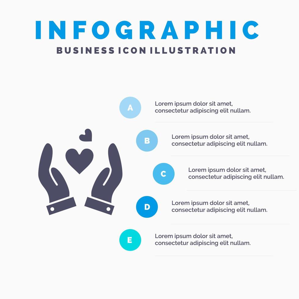 mano amor corazón boda sólido icono infografía 5 pasos presentación antecedentes vector