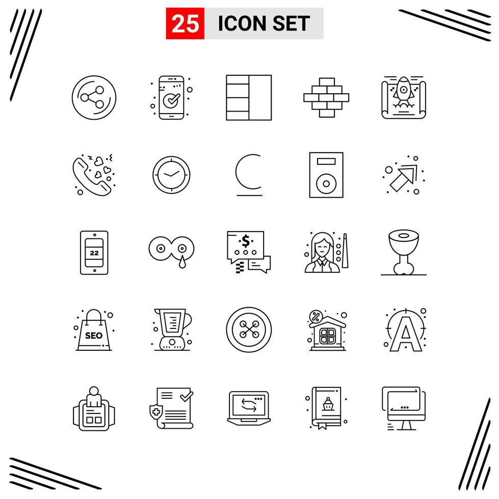 25 Icons Line Style Grid Based Creative Outline Symbols for Website Design Simple Line Icon Signs Isolated on White Background 25 Icon Set Creative Black Icon vector background