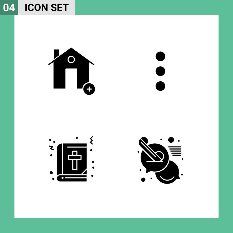 4 Universal Solid Glyphs Set for Web and Mobile Applications add book house phone education Editable Vector Design Elements