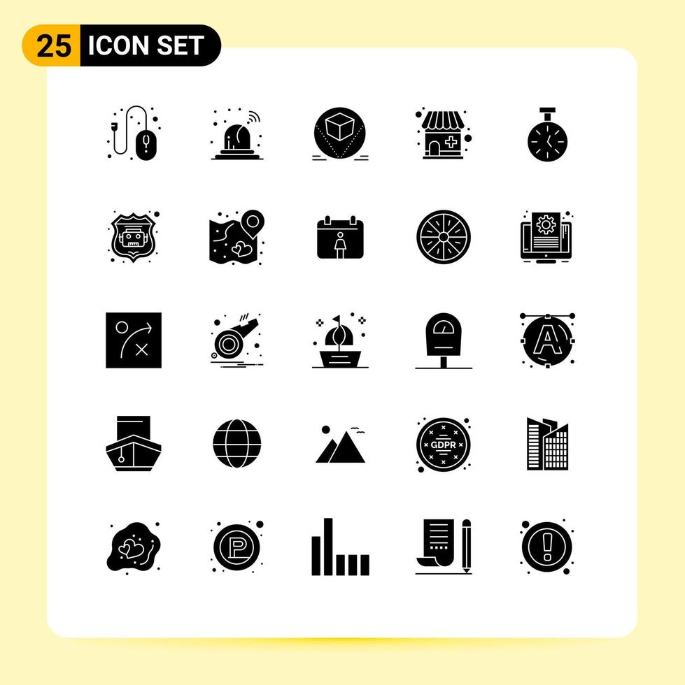25 concepto de glifo sólido para sitios web móviles y aplicaciones cuentan paquetes de tiempo cronómetro tienda médica elementos de diseño vectorial editables vector