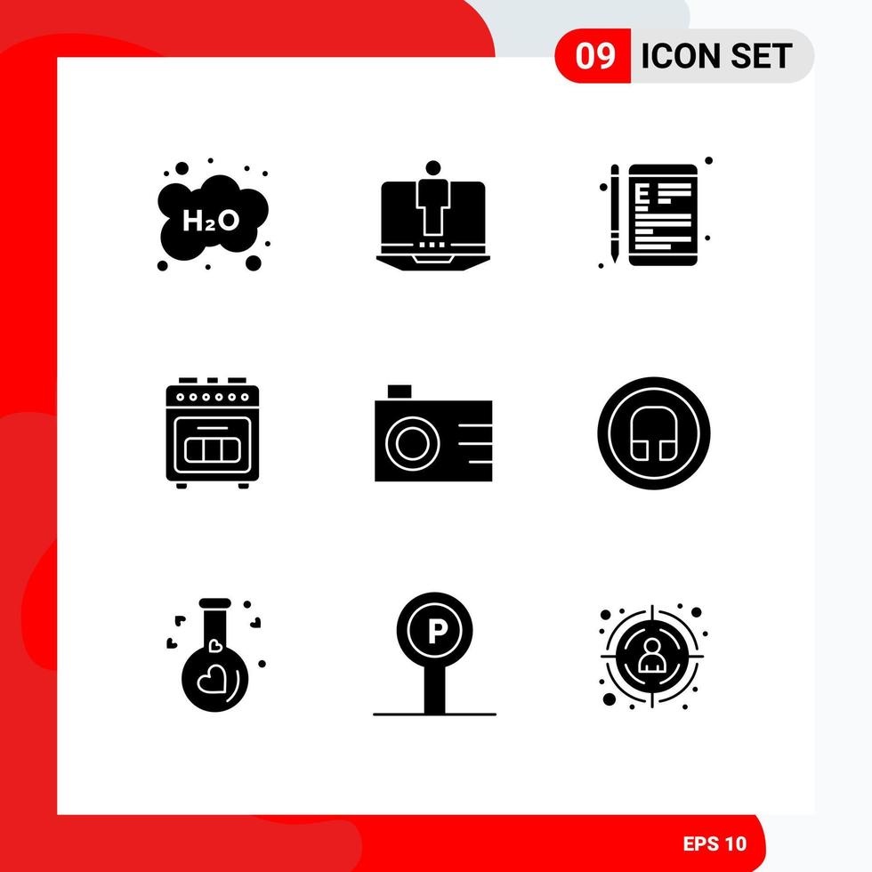 Solid Glyph Pack of 9 Universal Symbols of baking oven appliance service school learning Editable Vector Design Elements