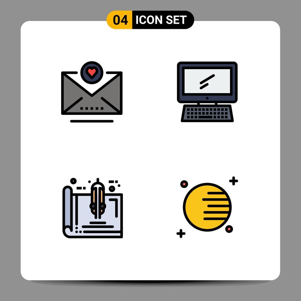 Modern Set of 4 Filledline Flat Colors and symbols such as email blueprint computer imac home Editable Vector Design Elements