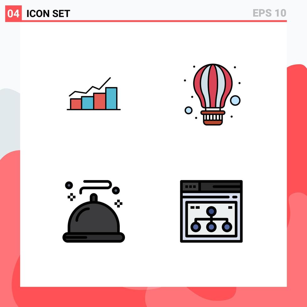 Set of 4 Modern UI Icons Symbols Signs for growth hot air graph air menu Editable Vector Design Elements