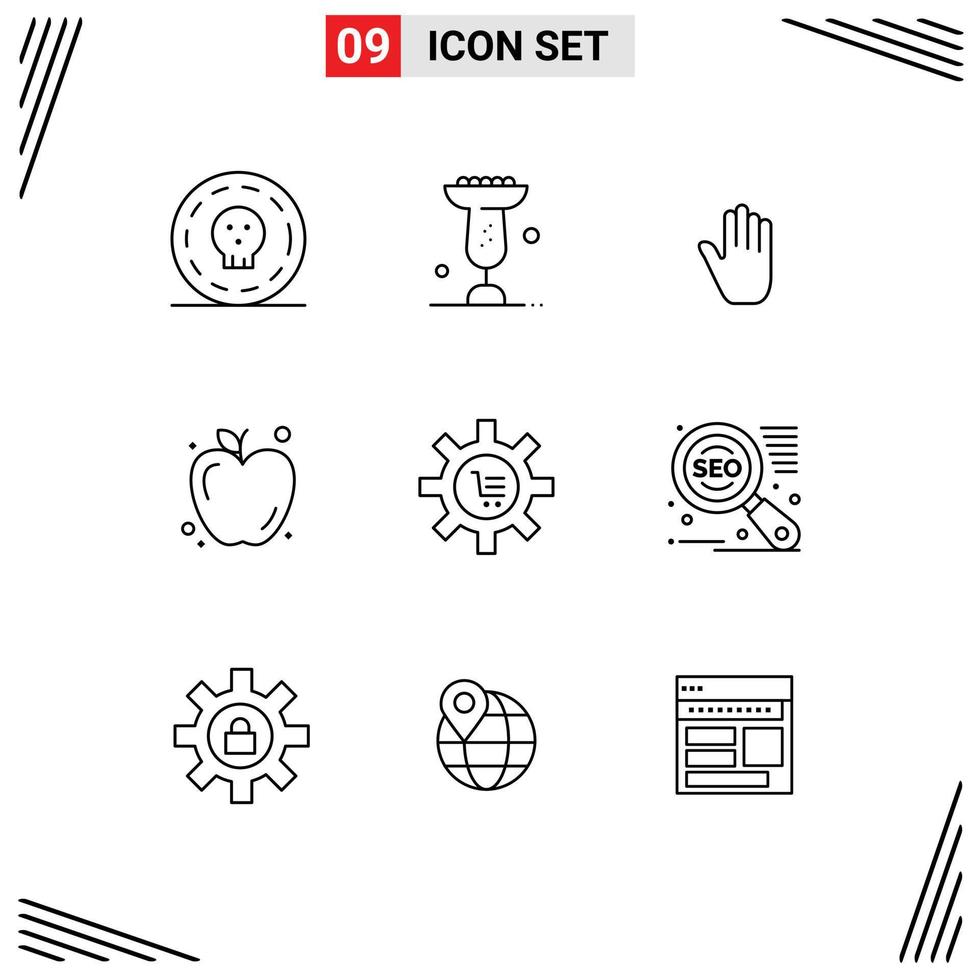 9 User Interface Outline Pack of modern Signs and Symbols of e cart body language education apple Editable Vector Design Elements
