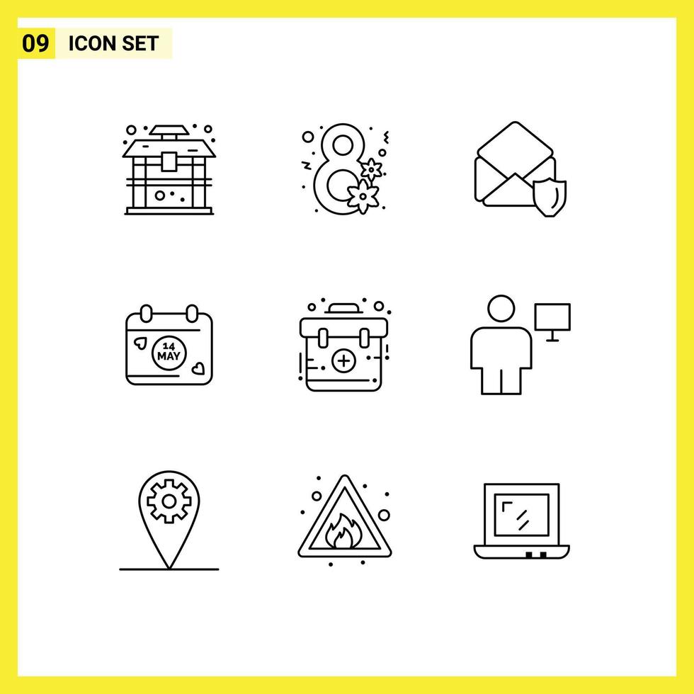Modern Set of 9 Outlines and symbols such as first aid gdpr day calendar Editable Vector Design Elements