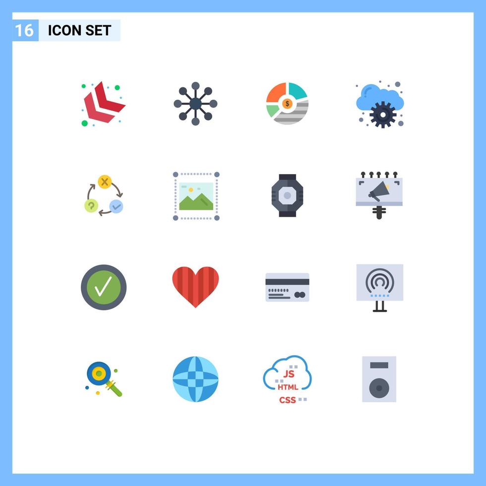 Pack of 16 Modern Flat Colors Signs and Symbols for Web Print Media such as flow management bar computing statistics Editable Pack of Creative Vector Design Elements