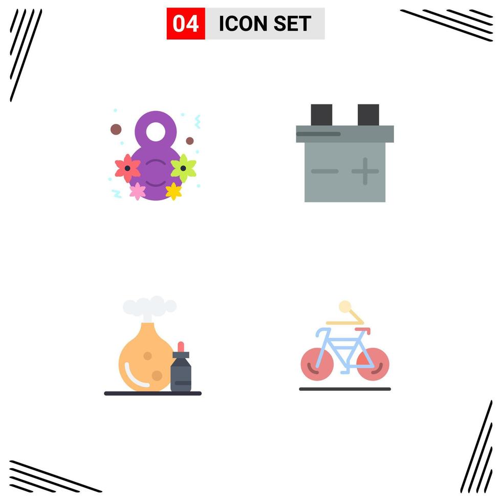 4 Thematic Vector Flat Icons and Editable Symbols of day spa women celebrate aroma bicycle Editable Vector Design Elements