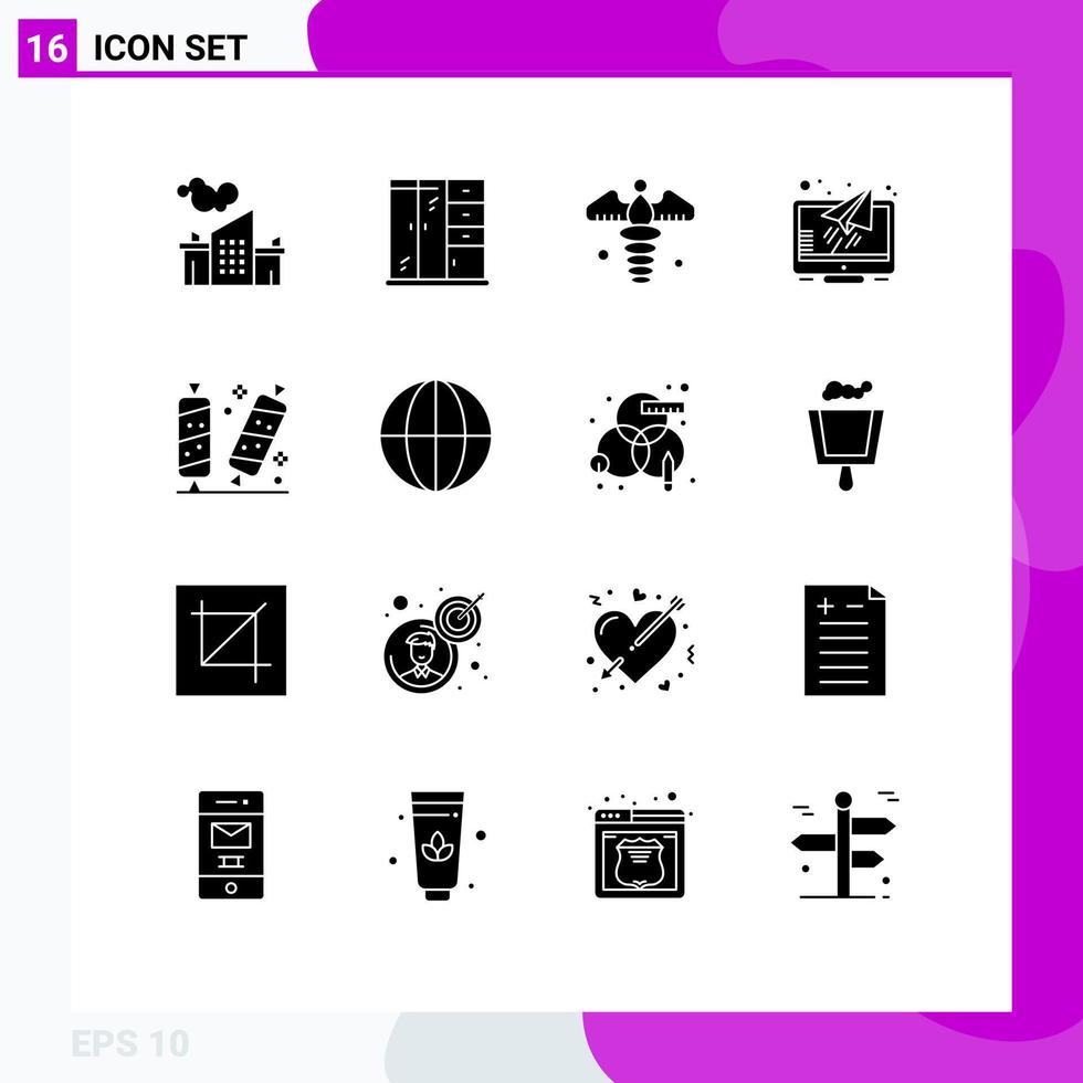 16 Universal Solid Glyph Signs Symbols of halloween candy medical screen monitor Editable Vector Design Elements