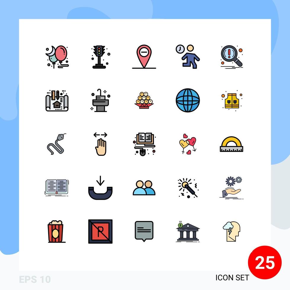Group of 25 Modern Filled line Flat Colors Set for notification find minus time office Editable Vector Design Elements