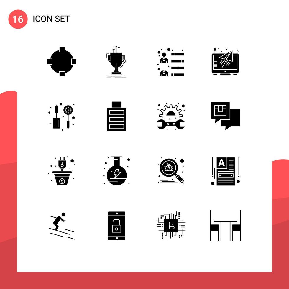 Pictogram Set of 16 Simple Solid Glyphs of skimmer screen businessman reader message Editable Vector Design Elements