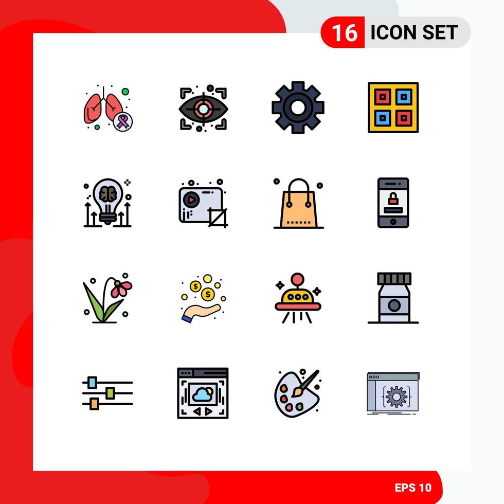 Group of 16 Modern Flat Color Filled Lines Set for brain logistic cog delivery arrived Editable Creative Vector Design Elements