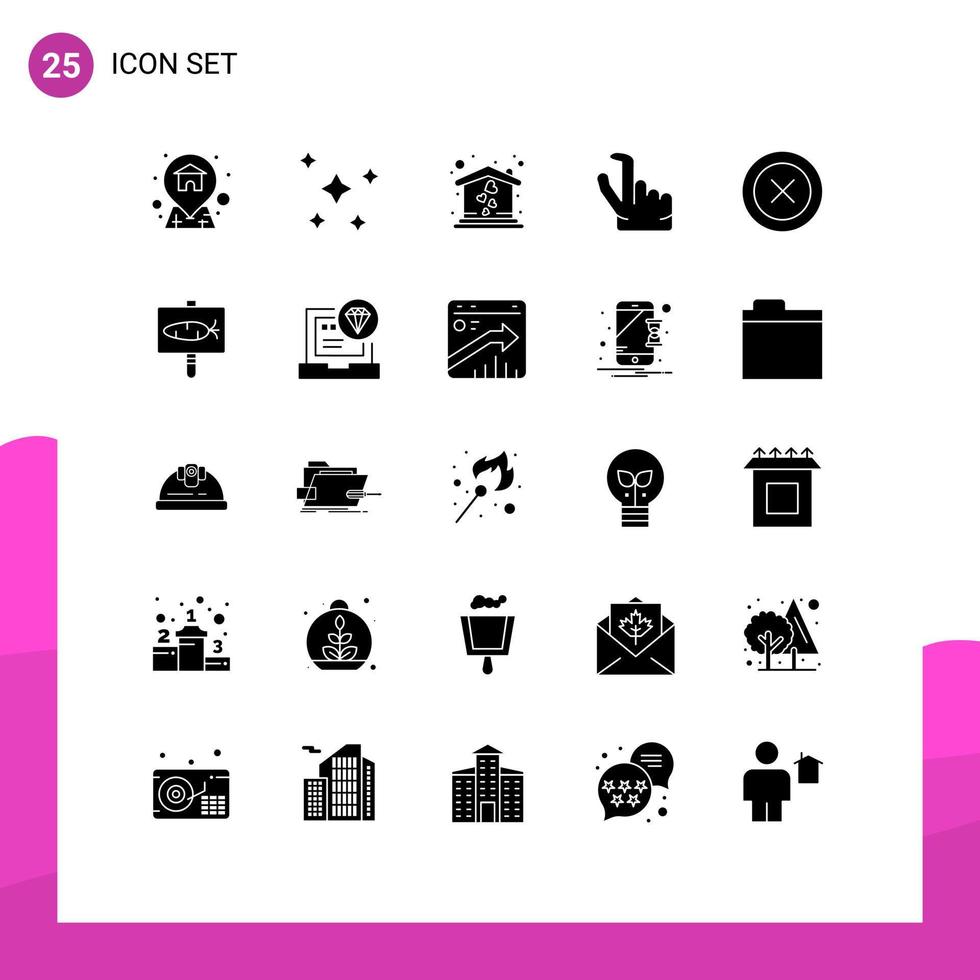 Pack of 25 Modern Solid Glyphs Signs and Symbols for Web Print Media such as wireframe ui home layout pinch Editable Vector Design Elements