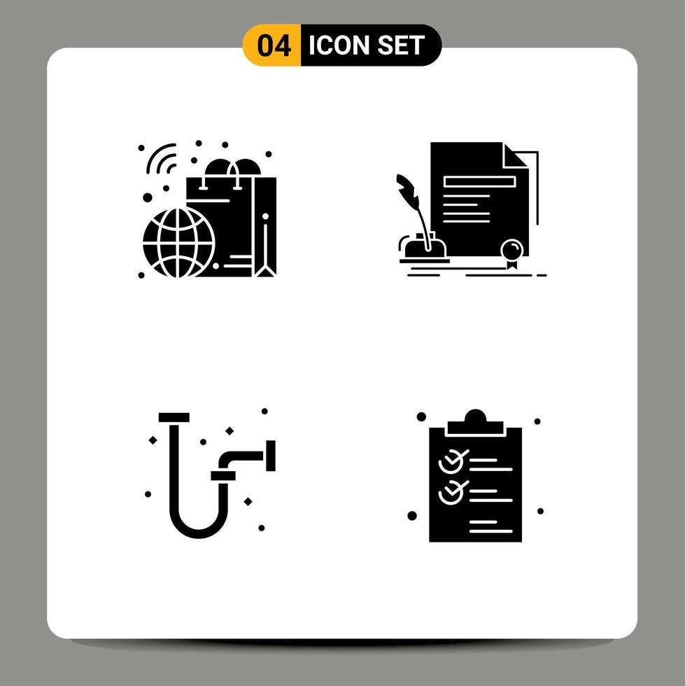 Set of 4 Modern UI Icons Symbols Signs for bag construction smart document industrial Editable Vector Design Elements