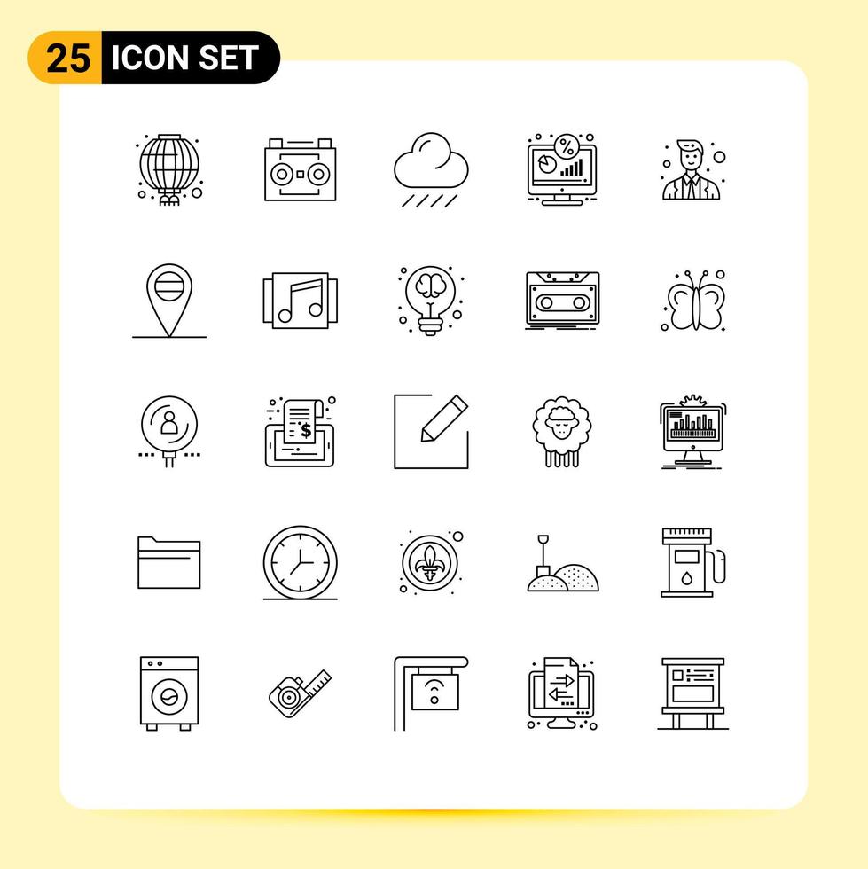 Universal Icon Symbols Group of 25 Modern Lines of officer percentage sound recording monitor discount Editable Vector Design Elements