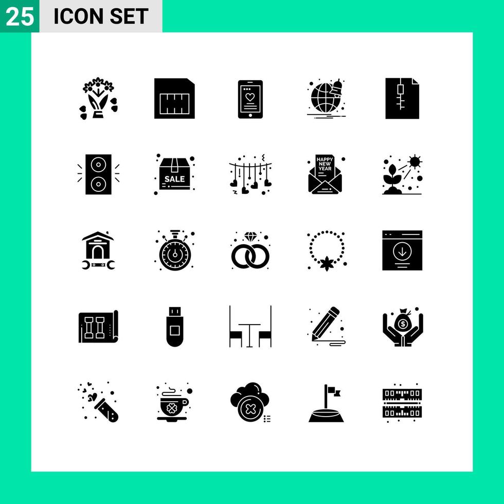 25 Creative Icons Modern Signs and Symbols of holiday zip phone document website Editable Vector Design Elements