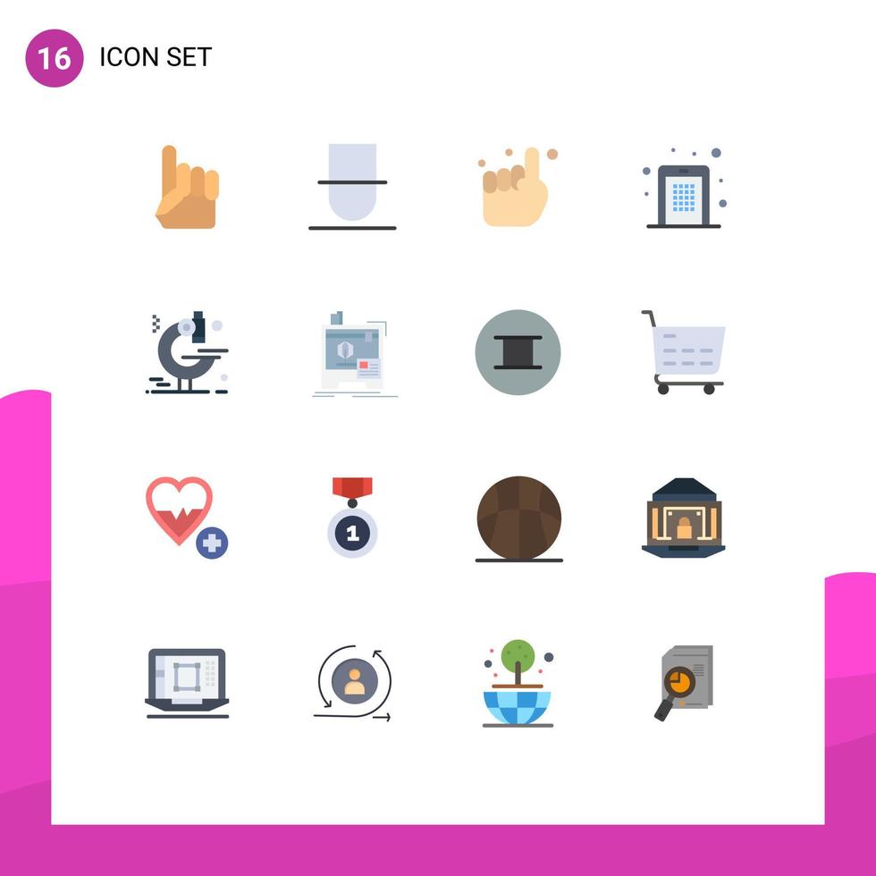 Universal Icon Symbols Group of 16 Modern Flat Colors of examination pin hand mobile access Editable Pack of Creative Vector Design Elements