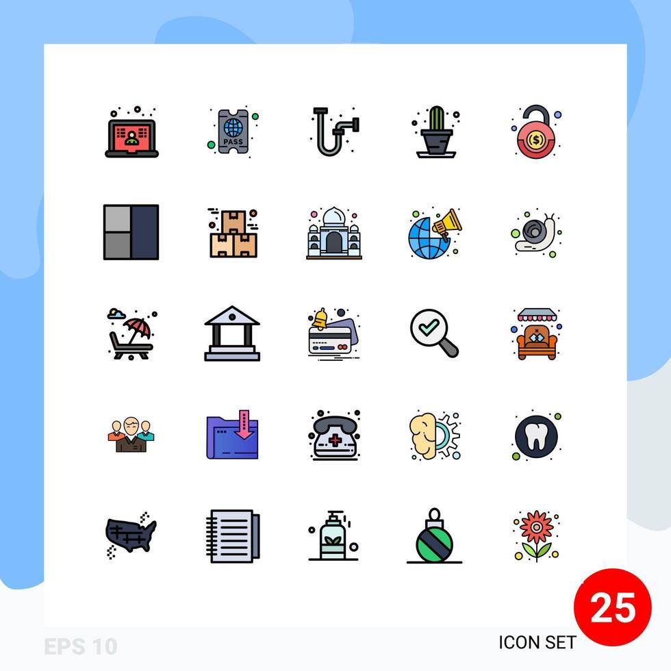 Stock Vector Icon Pack of 25 Line Signs and Symbols for security financial drain bank house Editable Vector Design Elements