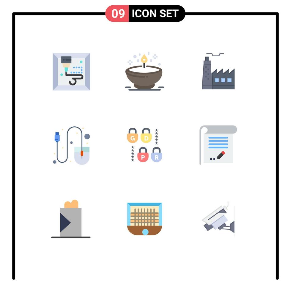 Universal Icon Symbols Group of 9 Modern Flat Colors of security gdpr factory tool hardware Editable Vector Design Elements