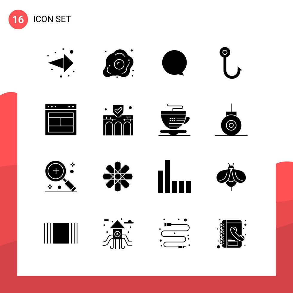 Pack of 16 Universal Glyph Icons for Print Media on White Background Creative Black Icon vector background