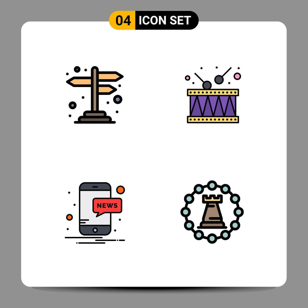 4 Creative Icons Modern Signs and Symbols of direction news cross road local castle Editable Vector Design Elements