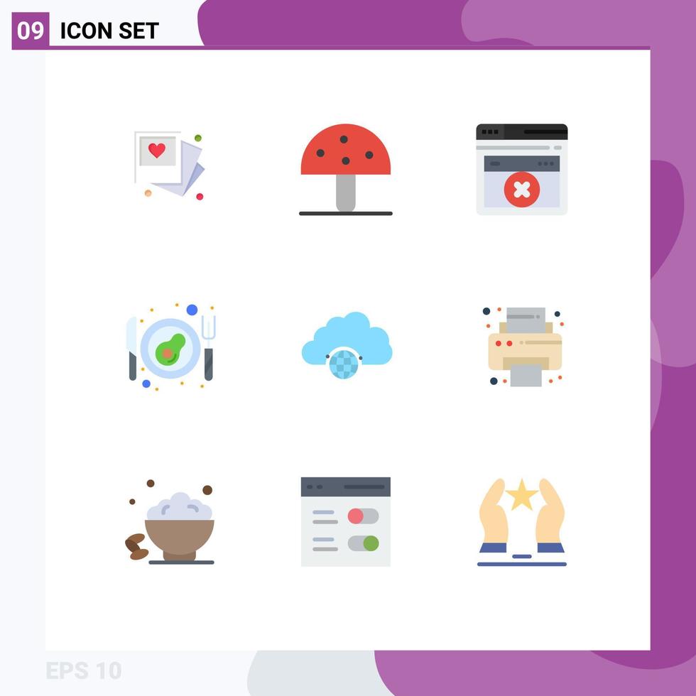 Modern Set of 9 Flat Colors and symbols such as globe network vegetable egg bacon Editable Vector Design Elements