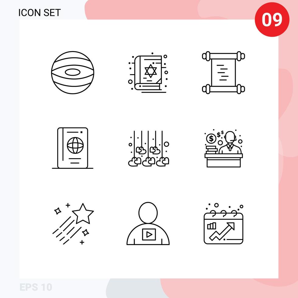 Modern Set of 9 Outlines and symbols such as love decoration log travel summer Editable Vector Design Elements