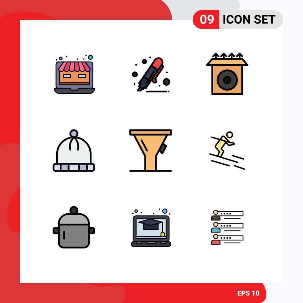 Set of 9 Modern UI Icons Symbols Signs for tool liter marker wear hat Editable Vector Design Elements