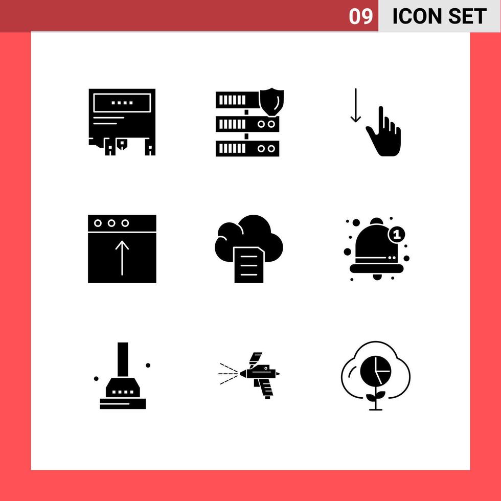 User Interface Pack of 9 Basic Solid Glyphs of upload import security app gestures Editable Vector Design Elements