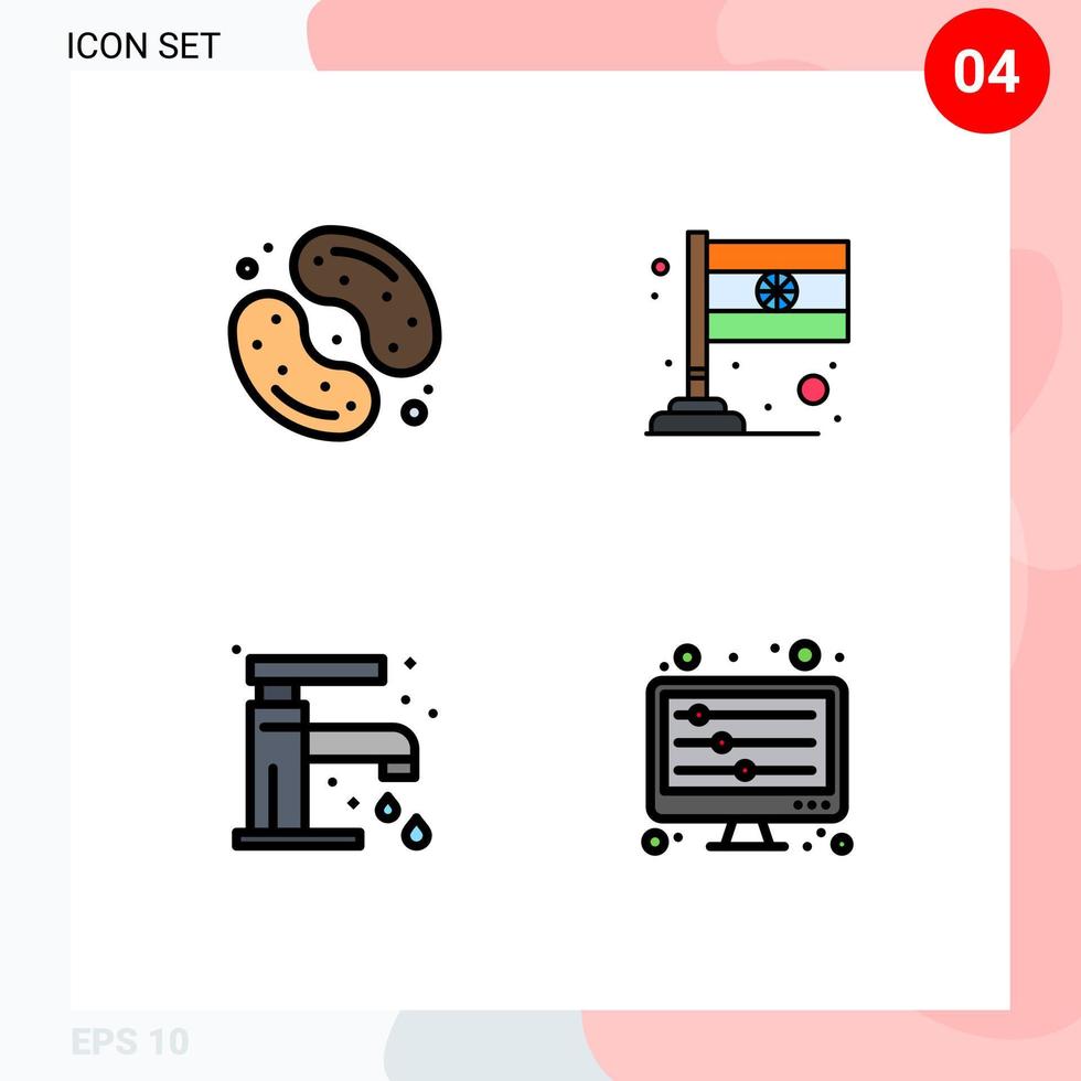 conjunto de pictogramas de 4 colores planos de línea de llenado simple de elementos de diseño vectorial editables de grifo de caramelo vector