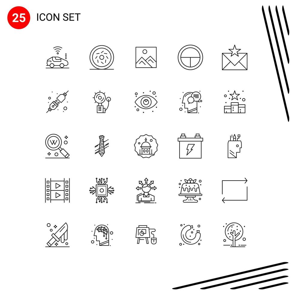 Set of 25 Modern UI Icons Symbols Signs for envelope communication picture soldier badge Editable Vector Design Elements