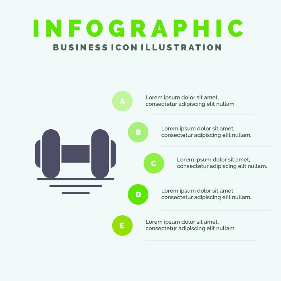 mancuerna fitness gimnasio ascensor sólido icono infografía 5 pasos presentación antecedentes vector