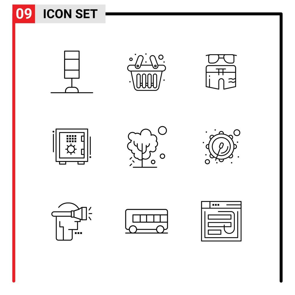 User Interface Pack of 9 Basic Outlines of global safe box swim safe box Editable Vector Design Elements