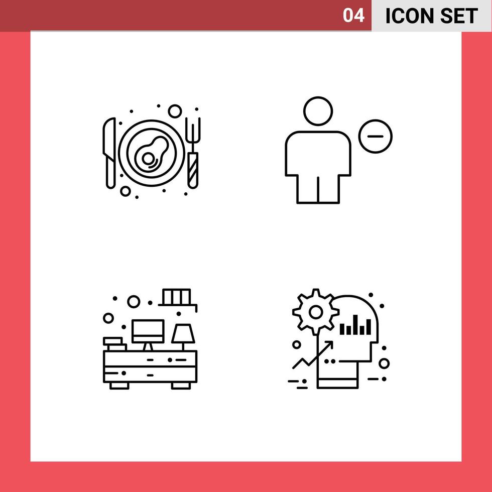 Universal Icon Symbols Group of 4 Modern Filledline Flat Colors of bacon drawers avatar human tv Editable Vector Design Elements