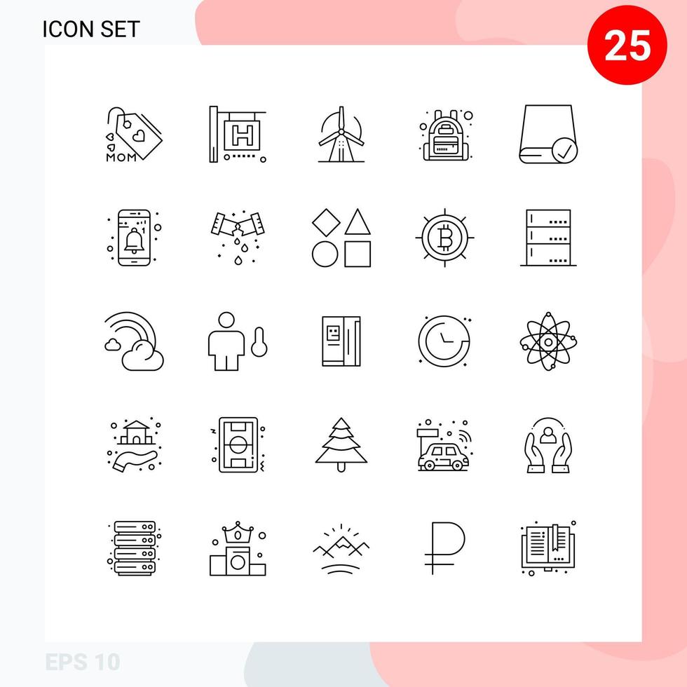 Modern Set of 25 Lines Pictograph of drive connected wind computers bag Editable Vector Design Elements