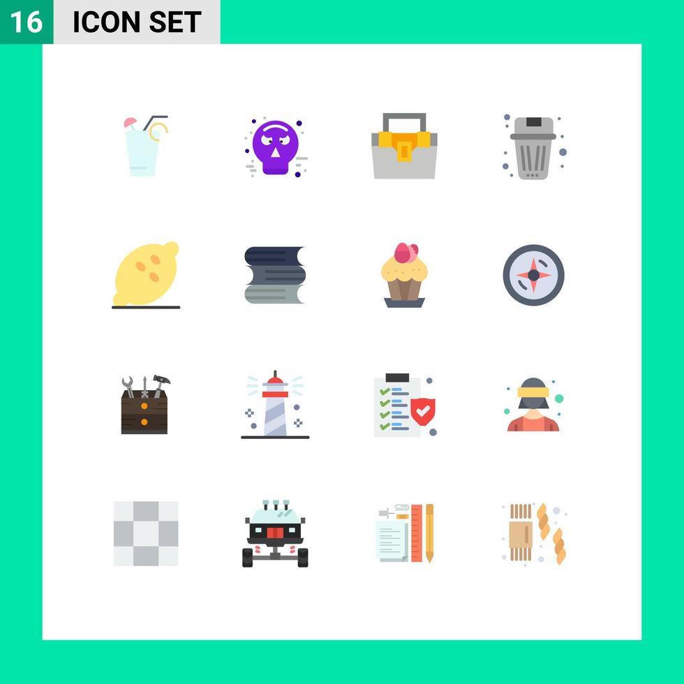 Modern Set of 16 Flat Colors and symbols such as trash delete bag been toolkit Editable Pack of Creative Vector Design Elements