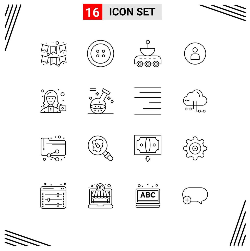Outline Pack of 16 Universal Symbols of female avatar science ui worker Editable Vector Design Elements